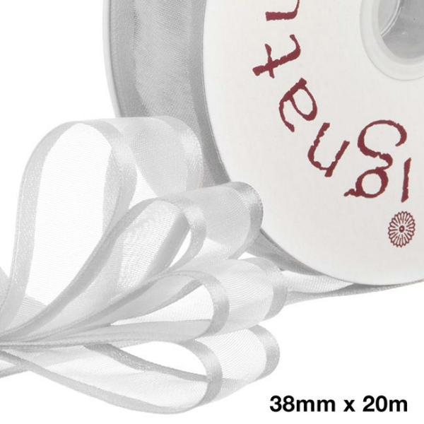 Organza Ribbons |  Ribbon Organdy Satin Edge Silver (38mmx20m) Fabric & Paper Ribbons Organza Ribbons