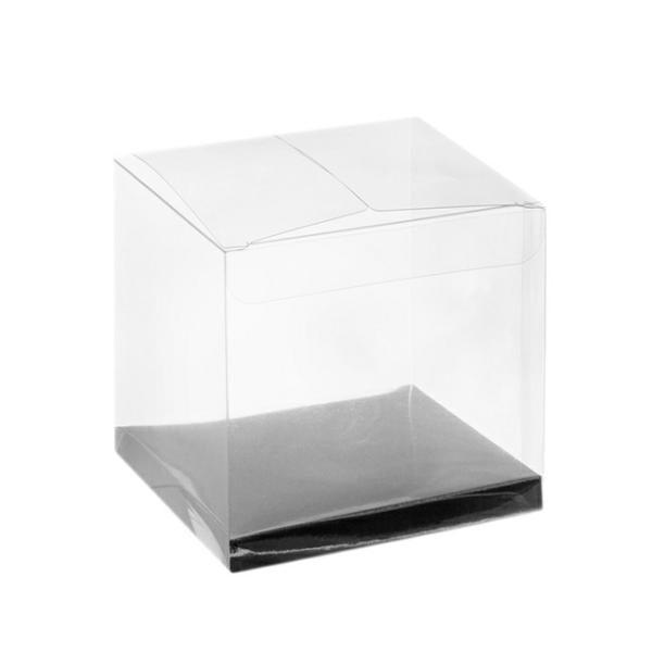 Patisserie & Cake Boxes |  Cupcake Box Clear Base 30mic Silver (90x90x90mm) Pack 10 Acrylic & Pvc Display Gift Box Acrylic & Pvc Display Gift Box