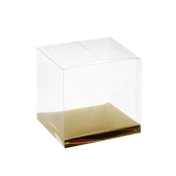 Patisserie & Cake Boxes |  Cupcake Box Clear With Base 25mic Gold (80x80x80mm) Pack 10 Acrylic & Pvc Display Gift Box Acrylic & Pvc Display Gift Box