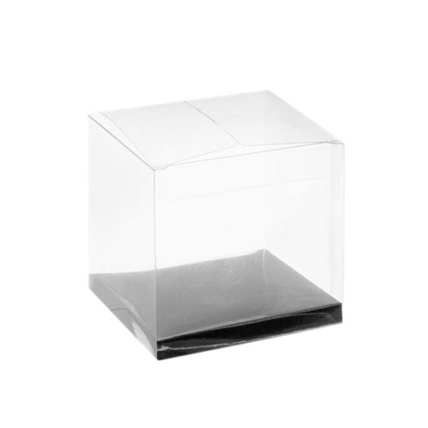 Patisserie & Cake Boxes |  Cupcake Box Clear With Base 25mic Silver (80x80x80mm)Pack 10 Acrylic & Pvc Display Gift Box Acrylic & Pvc Display Gift Box