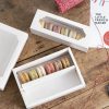 Patisserie & Cake Boxes |  Macaron Sliding Window Box 6 White Pack 10 (185x65x50Hmm) Acrylic & Pvc Display Gift Box Acrylic & Pvc Display Gift Box