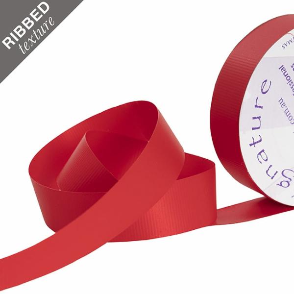 Poly Tear Ribbon |  Premium Tear Ribbon Embossed Grosgrain Red (30mmx50m) Fabric & Paper Ribbons Poly Tear Ribbon