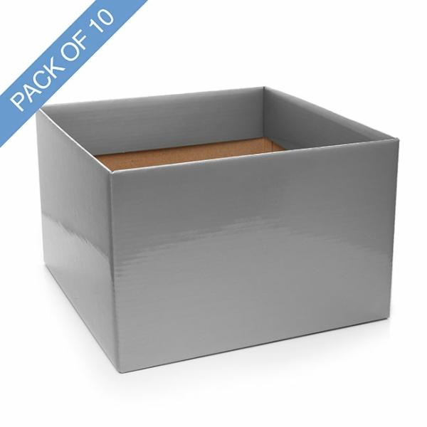 Posy Boxes |  Large Posy Box With Flap Pack 10 Silver (22x14cmH) Flower Boxes & Bags Posy Boxes