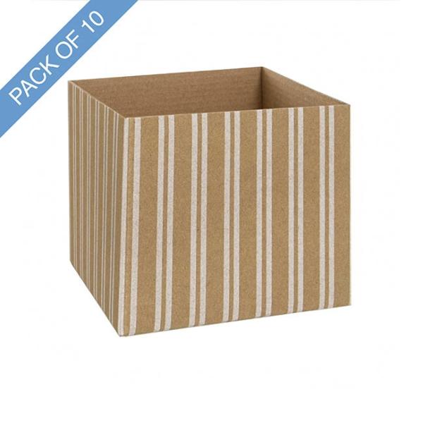 Posy Boxes |  Mini Posy Box Stripes Pack 10 Kraft White (13x12cmH) Flower Boxes & Bags Posy Boxes