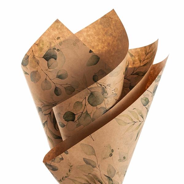 Printed Pattern Kraft Paper |  Kraft Paper Eucalyptus Print 80gsm Brown Pack 100 (50x70cm) Kraft Paper Wrapping Printed Pattern Kraft Paper