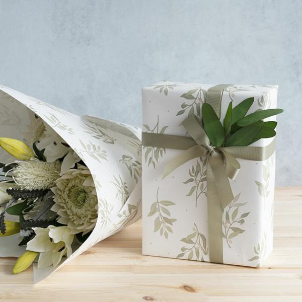 Printed Pattern Kraft Paper |  Kraft Paper Gum Leaf Print 110gsm White Pack 100 (50x70cm) Kraft Paper Wrapping Printed Pattern Kraft Paper