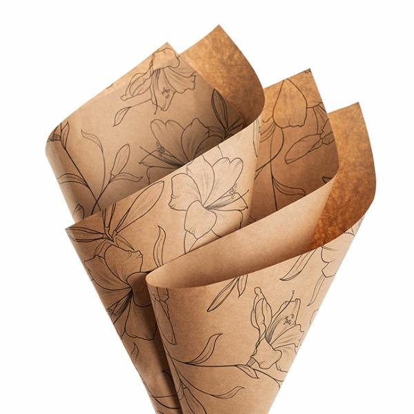 Printed Pattern Kraft Paper |  Kraft Paper Lily Print 80gsm Brown Pack 100 (50x70cm) Kraft Paper Wrapping Printed Pattern Kraft Paper