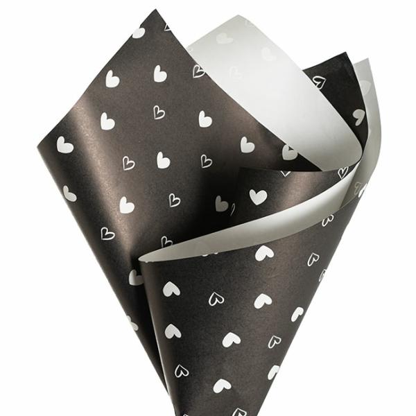 Printed Pattern Kraft Paper |  Kraft Paper Love Heart Print 110gsm Black Pack 100 (50x70cm) Kraft Paper Wrapping Black