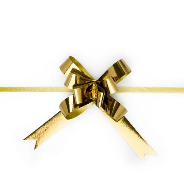 Pull Bows |  Ribbon Pull Bow Metallic Gold (18mmx53cm) Pack 25 Pull Bows Metallic Gold