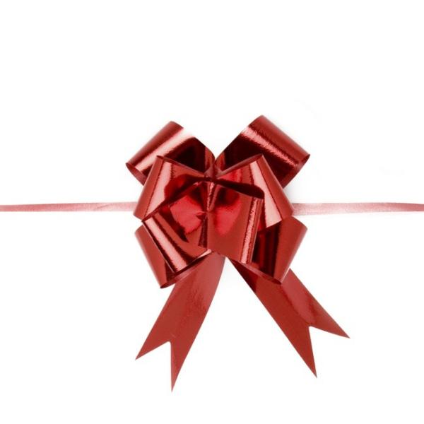 Pull Bows |  Ribbon Pull Bow Metallic Red (32mmx53cm) Pack 25 Pull Bows Metallic Red