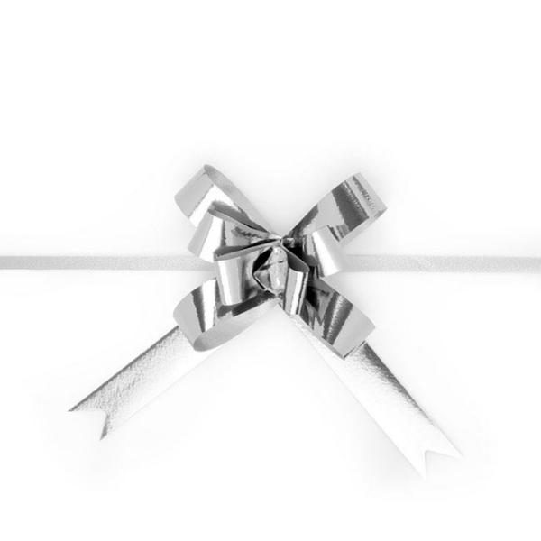 Pull Bows |  Ribbon Pull Bow Metallic Silver (18mmx53cm) Pack 25 Pull Bows Metallic Silver