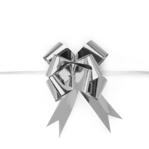 Pull Bows |  Ribbon Pull Bow Metallic Silver (32mmx53cm) Pack 25 Pull Bows Metallic Silver