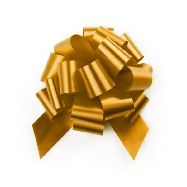 Pull Bows |  Ribbon Pull Bow Pom Pom Gold (32mmx12.5cm) Pack 5 Pull Bows Gold