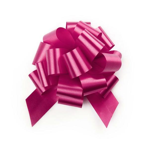 Pull Bows |  Ribbon Pull Bow Pom Pom Hot Pink (32mmx12.5cm) Pack 5 Pull Bows Pink