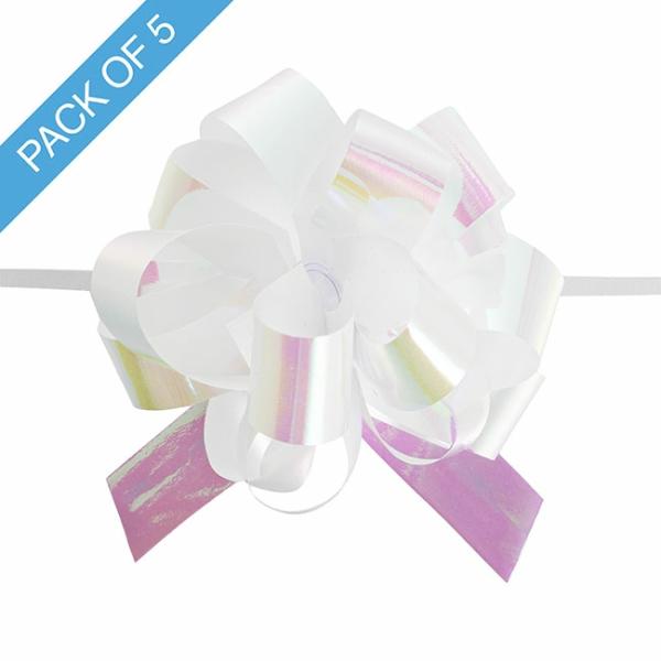 Pull Bows |  Ribbon Pull Bow Pom Pom Irridescent White (18mmx8.75cmD) Pk5 Pull Bows Pull Bows