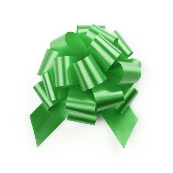 Pull Bows |  Ribbon Pull Bow Pom Pom Lime (32mmx12.5cm) Pack 5 Pull Bows Green