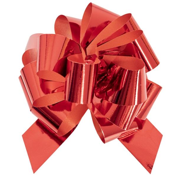 Pull Bows |  Ribbon Pull Bow Pom Pom Metallic Red (18mmx8.75cmD) Pack 5 Pull Bows Metallic Red