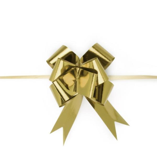 Pull Bows |  Ribbon Pull Pack Metallic Gold (32mmx53cm) Pack 25 Pull Bows Metallic Gold