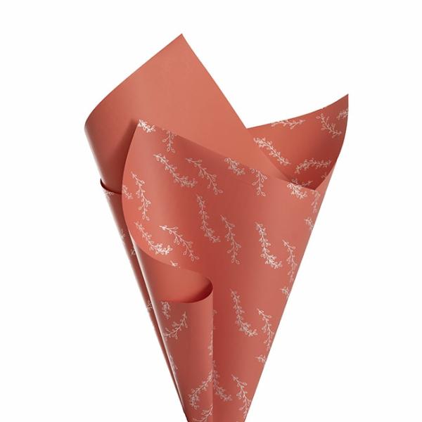 Regal Pearl Wrap Pattern |  Cello Regal Branchlets 65mic Deep Coral Pack 100 (50x70cm) Flower Wrap Regal Pearl Wrap Pattern