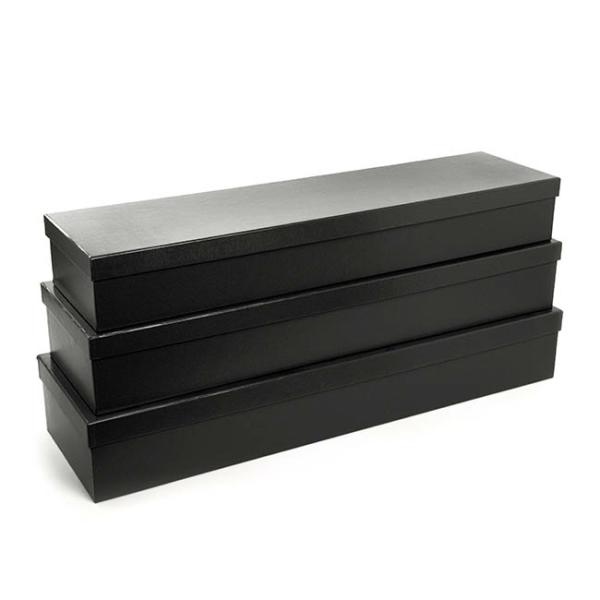 Rose Box Economy |  Glossy Rose Box Dozen Black (75x21x11cmH) Set 3 Rose Boxes & Cylinders Black