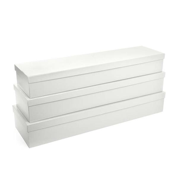 Rose Box Economy |  Glossy Rose Box Dozen White (75x21x11cmH) Set 3 Rose Box Economy Rose Box Economy