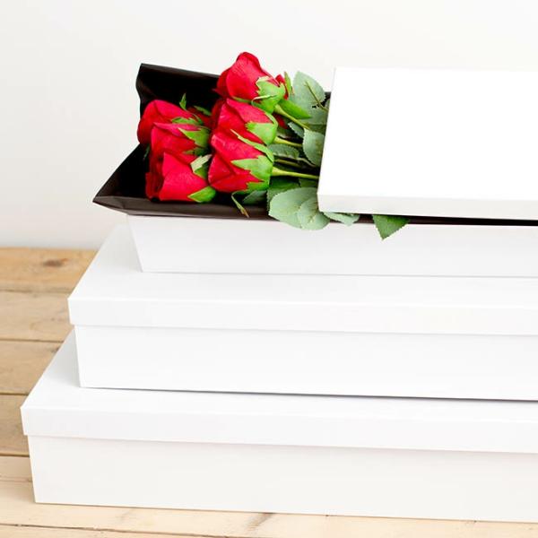 Rose Box Economy |  Glossy Rose Box Dozen White (75x21x11cmH) Set 3 Rose Box Economy Rose Box Economy