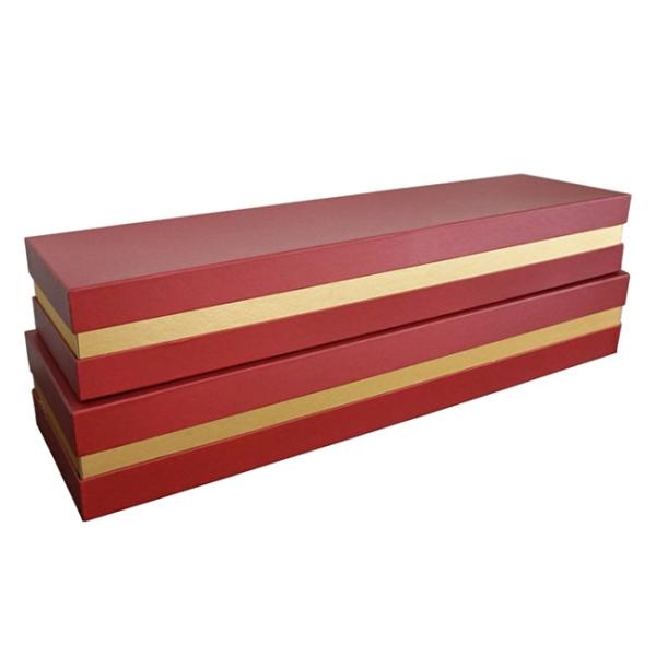 Rose Box Premium |  Luxe Matte Rose Box Dozen Red And Gold Set 2 (75x21x11cmH) Rose Boxes & Cylinders Dark Red