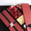 Rose Box Premium |  Luxe Matte Rose Box Dozen Red And Gold Set 2 (75x21x11cmH) Rose Boxes & Cylinders Dark Red