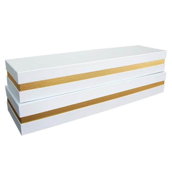 Rose Box Premium |  Luxe Matte Rose Box Dozen White And Gold Set 2 (75x21x11cmH) Rose Box Premium Rose Box Premium