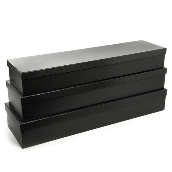 Rose Box Premium |  Premium Ribbed Rose Box Dozen Set 3 Black (78x23x12cmH) Rose Box Premium Black