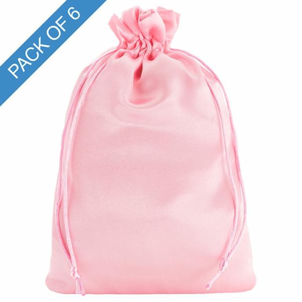 Satin Gift Bags |  Satin Gift Bag Large Pack 6 Baby Pink (15x24HcmH) Gift Bags Satin Gift Bags