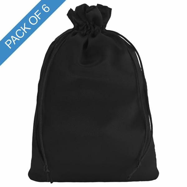 Satin Gift Bags |  Satin Gift Bag Large Pack 6 Black (15x24HcmH) Gift Bags Black