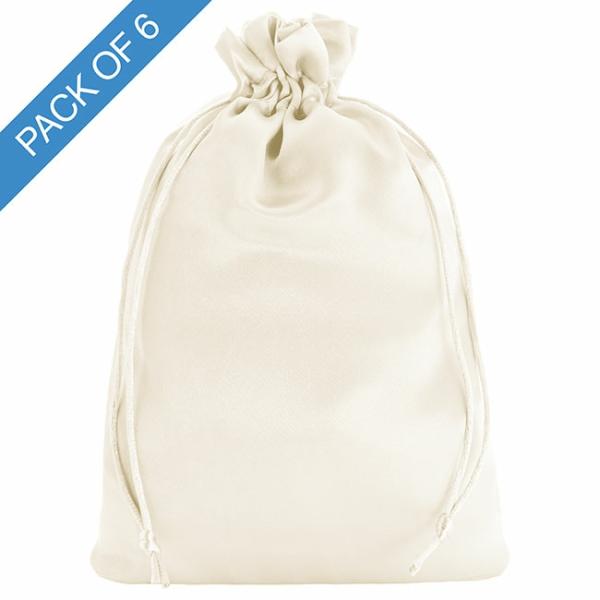 Satin Gift Bags |  Satin Gift Bag Large Pack 6 Ivory (15x24HcmH) Gift Bags Cream Ivory