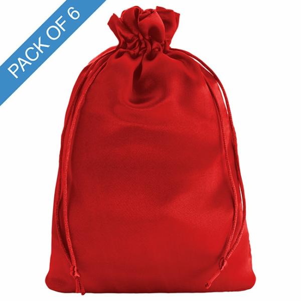 Satin Gift Bags |  Satin Gift Bag Large Pack 6 Red (15x24HcmH) Gift Bags Red