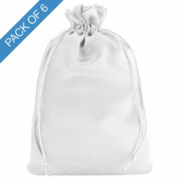 Satin Gift Bags |  Satin Gift Bag Large Pack 6 White (15x24HcmH) Gift Bags Satin Gift Bags