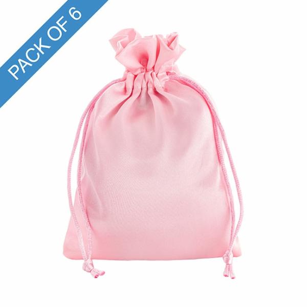 Satin Gift Bags |  Satin Gift Bag Medium Pack 6 Baby Pink (12.5x17HcmH) Gift Bags Satin Gift Bags