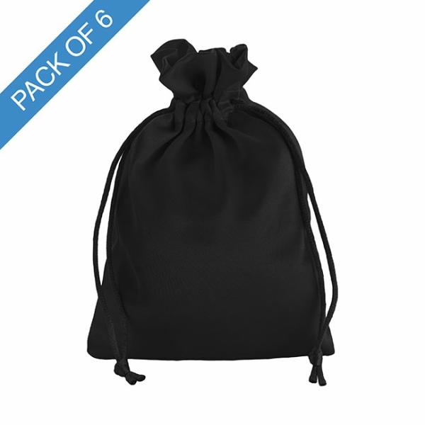 Satin Gift Bags |  Satin Gift Bag Medium Pack 6 Black (12.5x17HcmH) Gift Bags Black