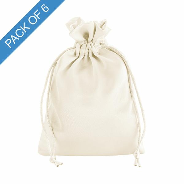 Satin Gift Bags |  Satin Gift Bag Medium Pack 6 Ivory (12.5x17HcmH) Gift Bags Cream Ivory