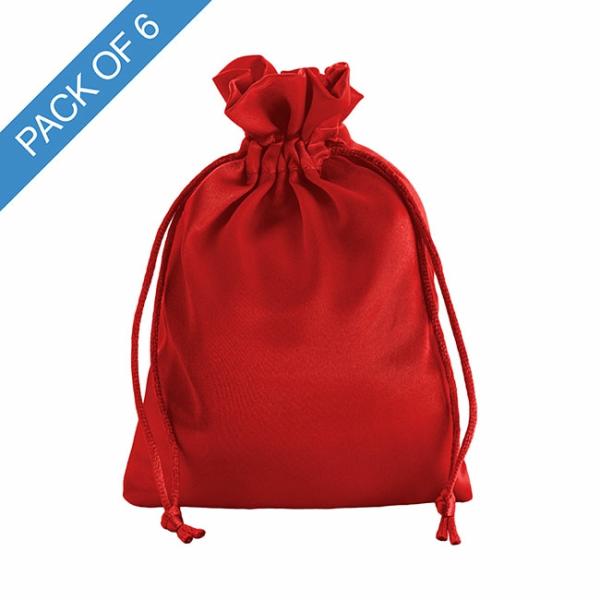 Satin Gift Bags |  Satin Gift Bag Medium Pack 6 Red (12.5x17HcmH) Gift Bags Red