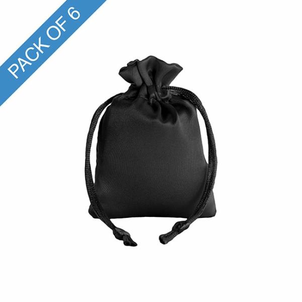 Satin Gift Bags |  Satin Gift Bag Small Pack 6 Black (7.5x10HcmH) Gift Bags Black