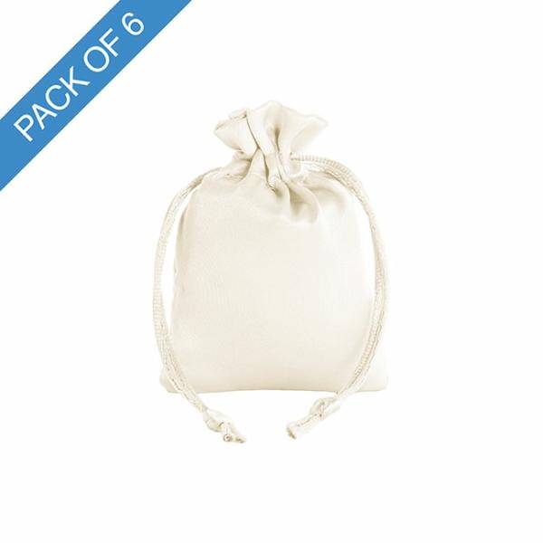 Satin Gift Bags |  Satin Gift Bag Small Pack 6 Ivory (7.5x10HcmH) Gift Bags Cream Ivory