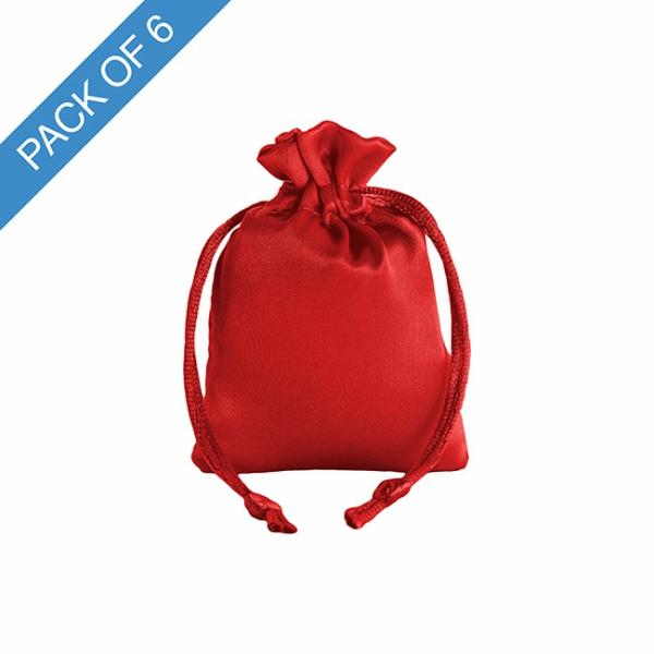 Satin Gift Bags |  Satin Gift Bag Small Pack 6 Red (7.5x10HcmH) Gift Bags Red