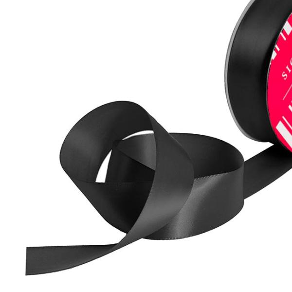 Satin Ribbons |  Bulk Ribbon Single Face Satin Black (38mmx50m) Fabric & Paper Ribbons Black