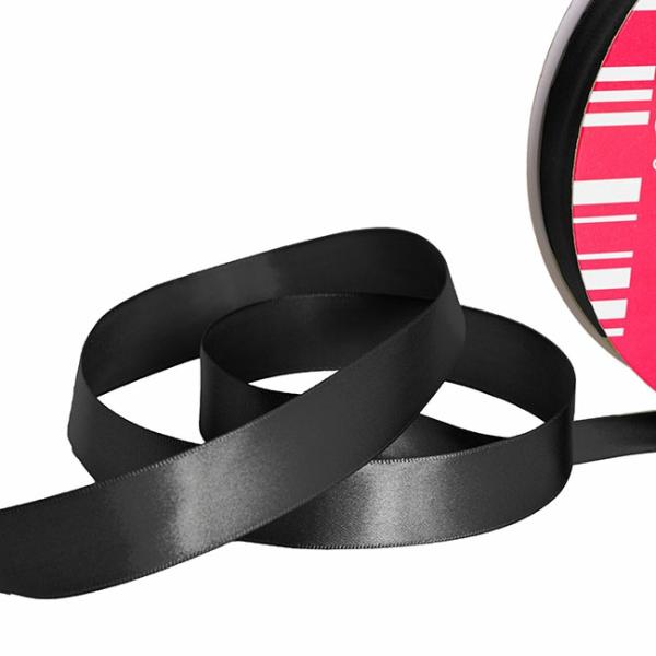 Satin Ribbons |  Jumbo Bulk Ribbon Single Face Satin Black (25mmx100m) Fabric & Paper Ribbons Black