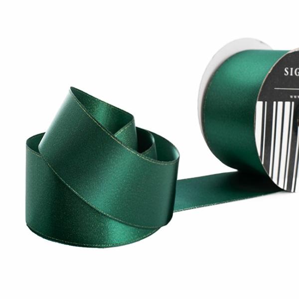 Satin Ribbons |  Ribbon Double Face Satin Shimmer Forest Green (50mmx20m) Fabric & Paper Ribbons Green