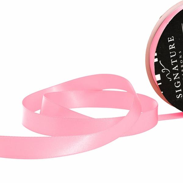 Satin Ribbons |  Ribbon Satin Deluxe Double Faced Mid Pink (15mmx25m) Fabric & Paper Ribbons Pink