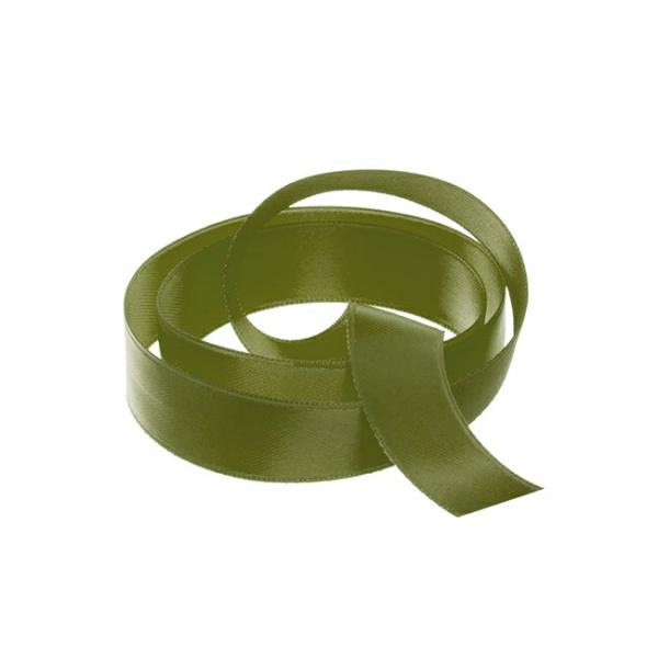 Satin Ribbons |  Ribbon Satin Deluxe Double Faced Olive (15mmx25m) Fabric & Paper Ribbons Green