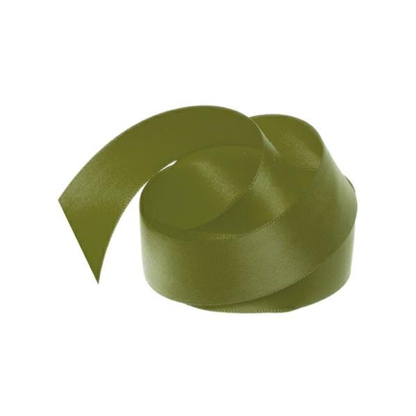 Satin Ribbons |  Ribbon Satin Deluxe Double Faced Olive (25mmx25m) Fabric & Paper Ribbons Green