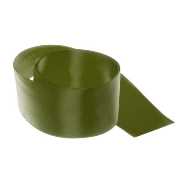 Satin Ribbons |  Ribbon Satin Deluxe Double Faced Olive (50mmx25m) Fabric & Paper Ribbons Green