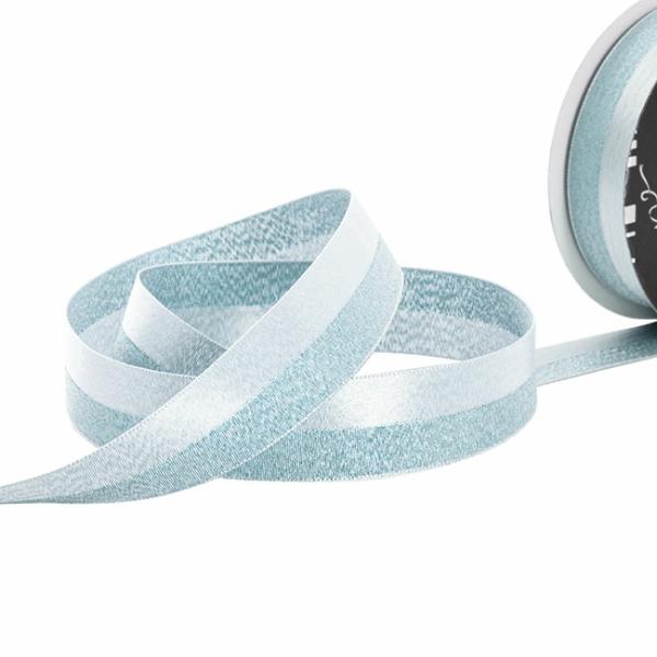 Satin Ribbons |  Ribbon Satin & Metallic Glitter Duo Light Blue (25mmx20m) Fabric & Paper Ribbons Satin Ribbons